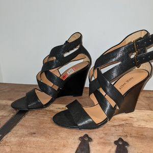 Nine West Strappy Black Wedges Size 8